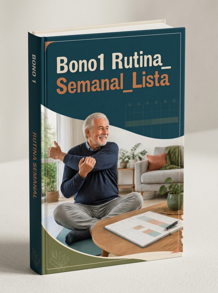 Portada de la rutina semanal con un adulto mayor haciendo movilidad en casa